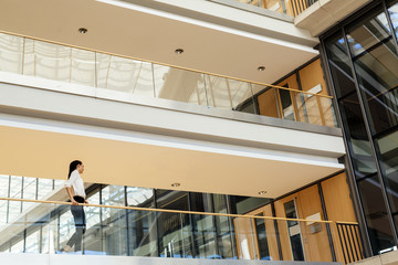 Fototapeta premium Elegant businesswoman walking inside building