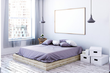 Modern female bedroom with empty banner side