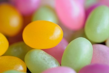 Macro details of sugar coated colorful candies