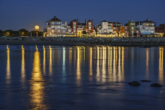 Full Moonrise Over Sailor's Town Puerto De Santa Maria Spain