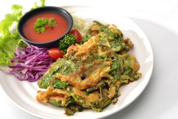 Thai Cuisine , Herb Liang leaves fried with egg and sauce for eating together