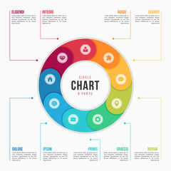 Circle chart infographic template with 9 parts, processes, steps