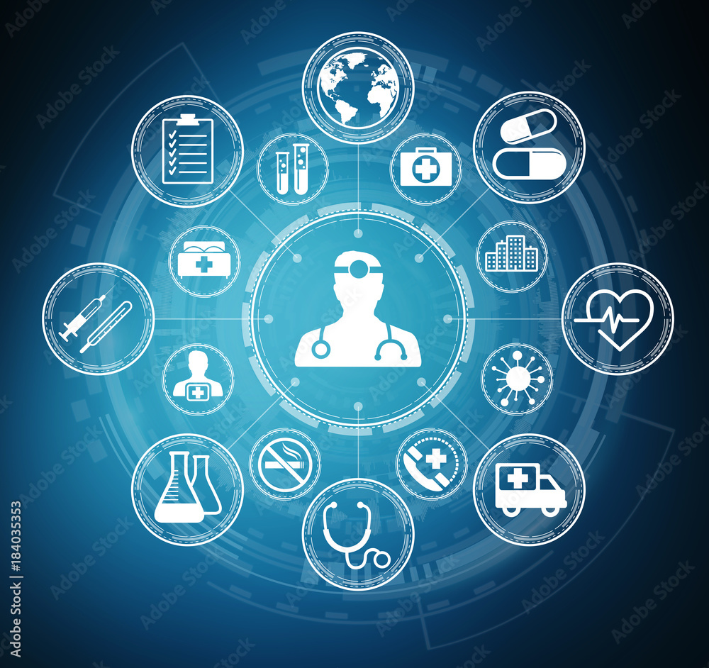 Aufkleber modern medical interface with icons 3d rendering