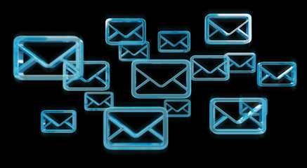 Digital blue floating emails 3D rendering