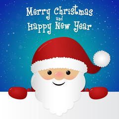 Christmas card with cute Santa Claus and wishes. Vector.