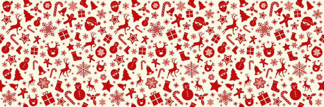 Panoramic Christmas background with ornaments. Vector.