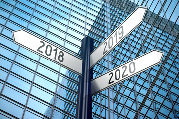 2018, 2019, 2020 - crossroads sign, office building