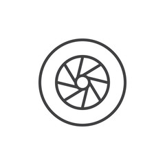 Obraz premium Camera photo lens shutter line icon, outline vector sign, linear style pictogram isolated on white. Aperture symbol, logo illustration. Editable stroke