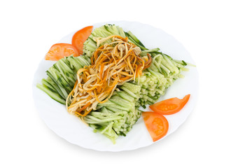 Chinese food. Shredded cucumbers with mushrooms, clipping path.