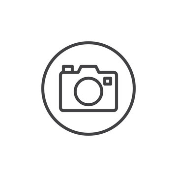 recommend clip art: Photo camera line icon, outline vector sign, linear style pictogram isolated on white. Camera symbol, logo illustration. Editable stroke