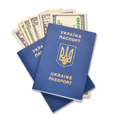 Passport of a citizen of ukraine. Top view. Isolated on a white background.