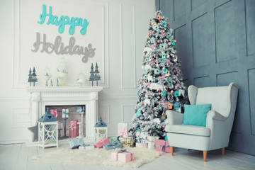 Beautifully decorated living room in New Year's style