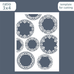 Laser cut wedding invitation card template.  Cut out the paper card with lace pattern.  Greeting card template for cutting plotter. Vector.