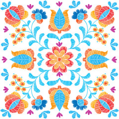 Embroidery floral pattern, decorative textile ornament, pillow or bandana decor. Bohemian handmade style background design. - 184041349