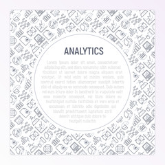 Analytics concept with thin line icons: diagram, chart, statistics, pyramid, business analysis. Modern vector illustration for banner, web page, print media.