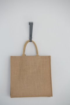Close-up of jute hanging on hook
