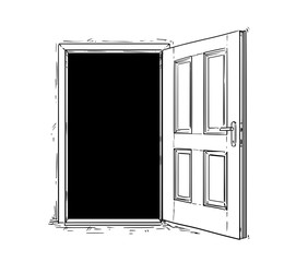 Cartoon Vector of Open Wooden Decision Door