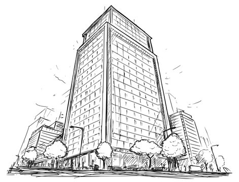 Vector Drawing of City Street High Rise Building