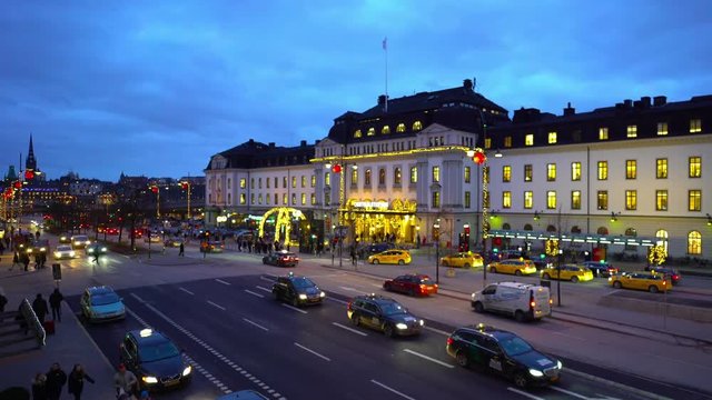 Time lapse of Vasagatan and the Central Station of Stockholm, Sweden