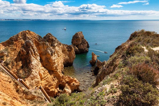 View of Ponta da Piedade. Atlantic coast near Lagos, Algarve, Portugal