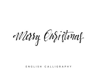 Text Merry Christmas. Xmas hand drawn calligraphy lettering.