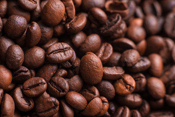 Coffee beans close up macro background