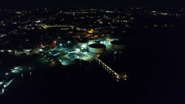 Aerial View of Refinery at Night