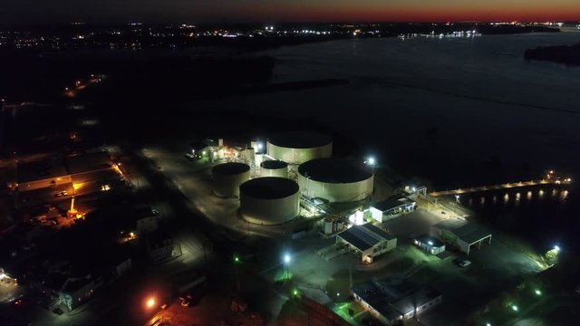 Aerial View of Refinery at Night
