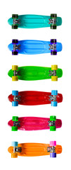 Set of colorful skateboards isolated on white background