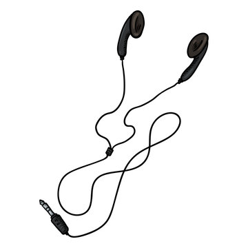 Vector Cartoon Black Earbuds and In-ear Headphones