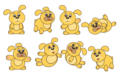 A set of cute yellow dogs, a symbol of the Chinese New Year. Vector illustration.