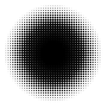 Halftone element isolated on white background. Circular halftone pattern. Radial gradient. Vector