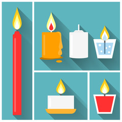 Vector candle icon set in flat style
