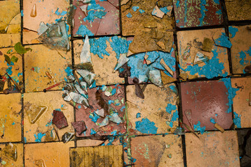 Cracked retro tiles floor background texture