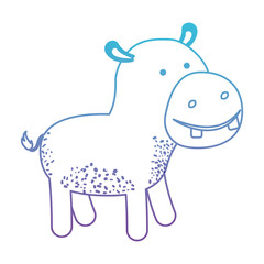 hippopotamus cartoon in degraded blue to purple color silhouette vector illustration