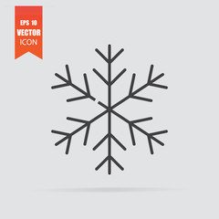 Snowflake icon in flat style isolated on grey background.