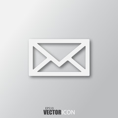 Envelope icon in white  style with shadow isolated on grey background.