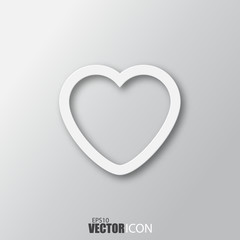 Heart icon in white  style with shadow isolated on grey background.