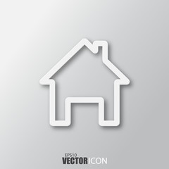 Home icon in white  style with shadow isolated on grey background.