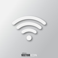 Wireless icon in white  style with shadow isolated on grey background.