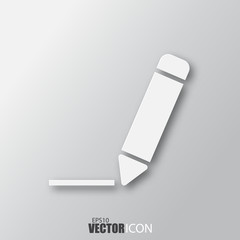 Edit icon in white  style with shadow isolated on grey background.