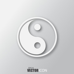 Yin Yang icon in white style with shadow isolated on grey background.