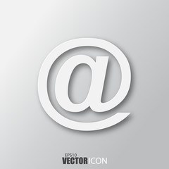 Mail icon in white style with shadow isolated on grey background.