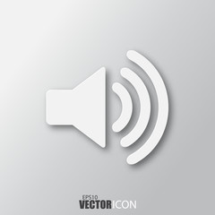 Volume icon in white style with shadow isolated on grey background.