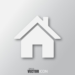 Home icon in white style with shadow isolated on grey background.