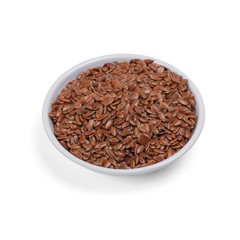 Pile of raw flax seeds isolated on white background