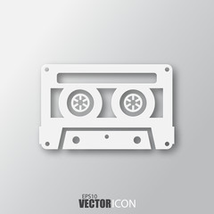 Cassette icon in white style with shadow isolated on grey background.