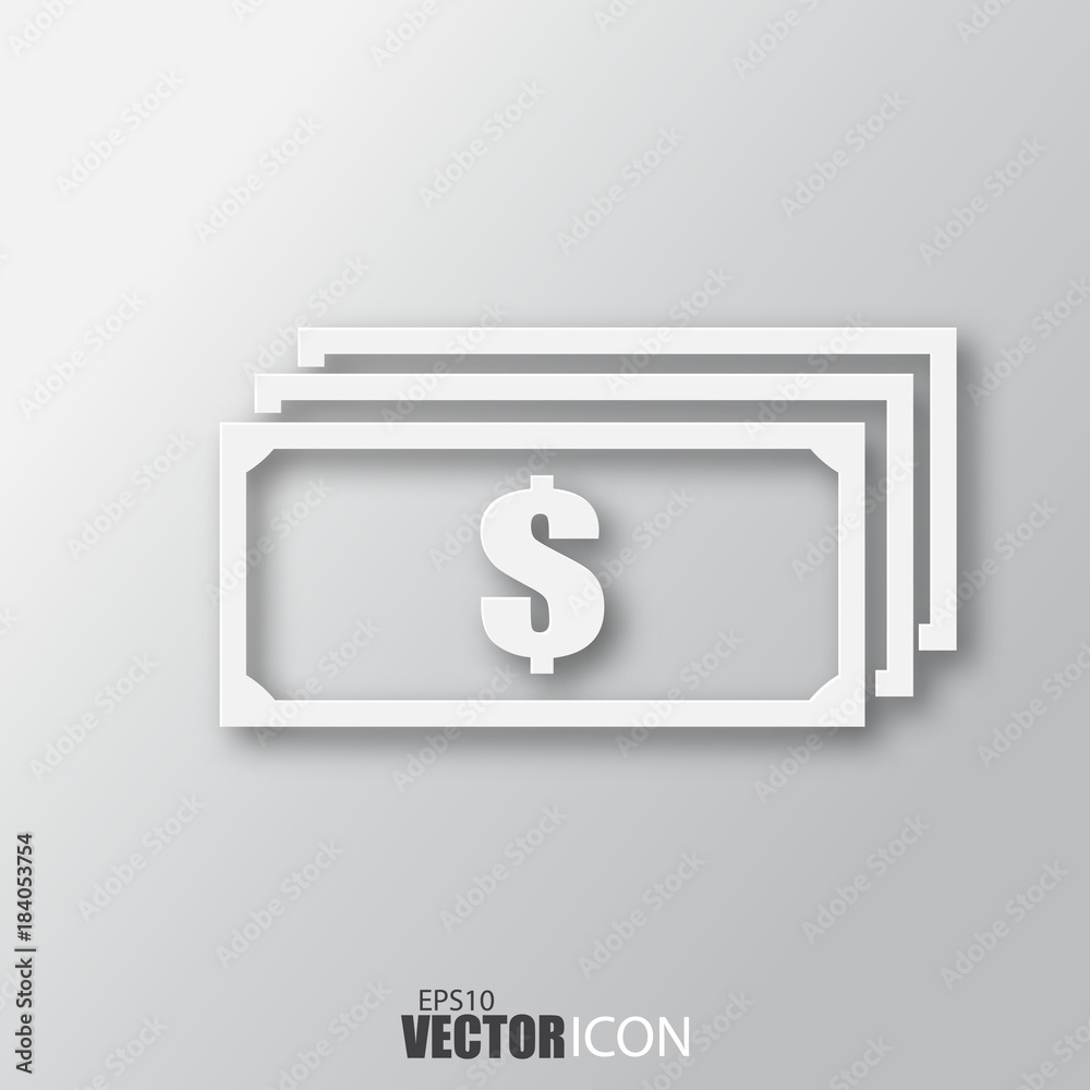 Wall mural money icon in white style with shadow isolated on grey background.