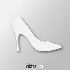 Woman shoes icon in white style with shadow isolated on grey background.