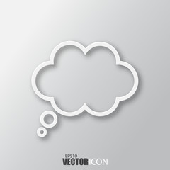 Speech bubble icon in white style with shadow isolated on grey background.